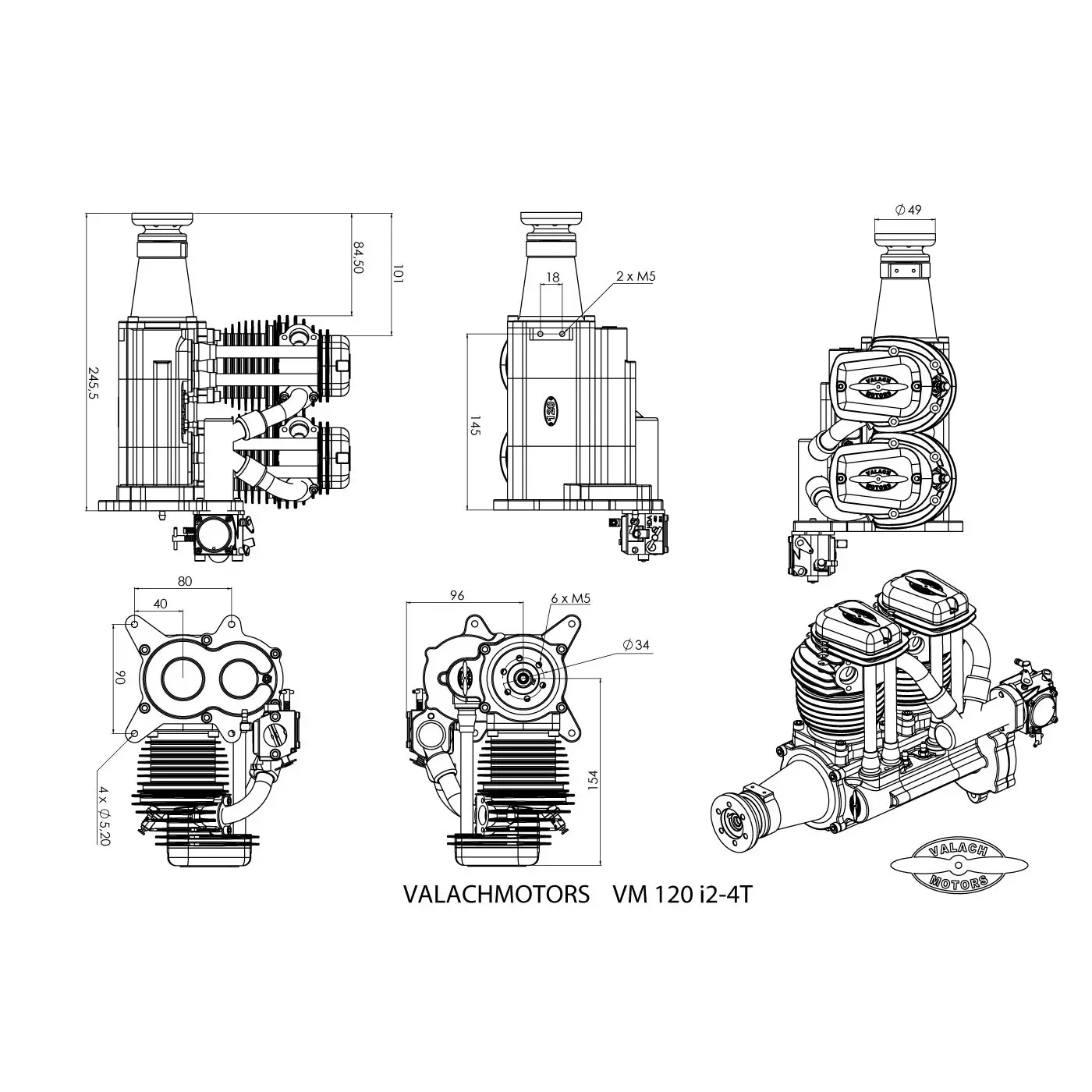 Valach Motors VM 120I2-4T Reihenmotor mit Kühlluftschacht – Bild 3