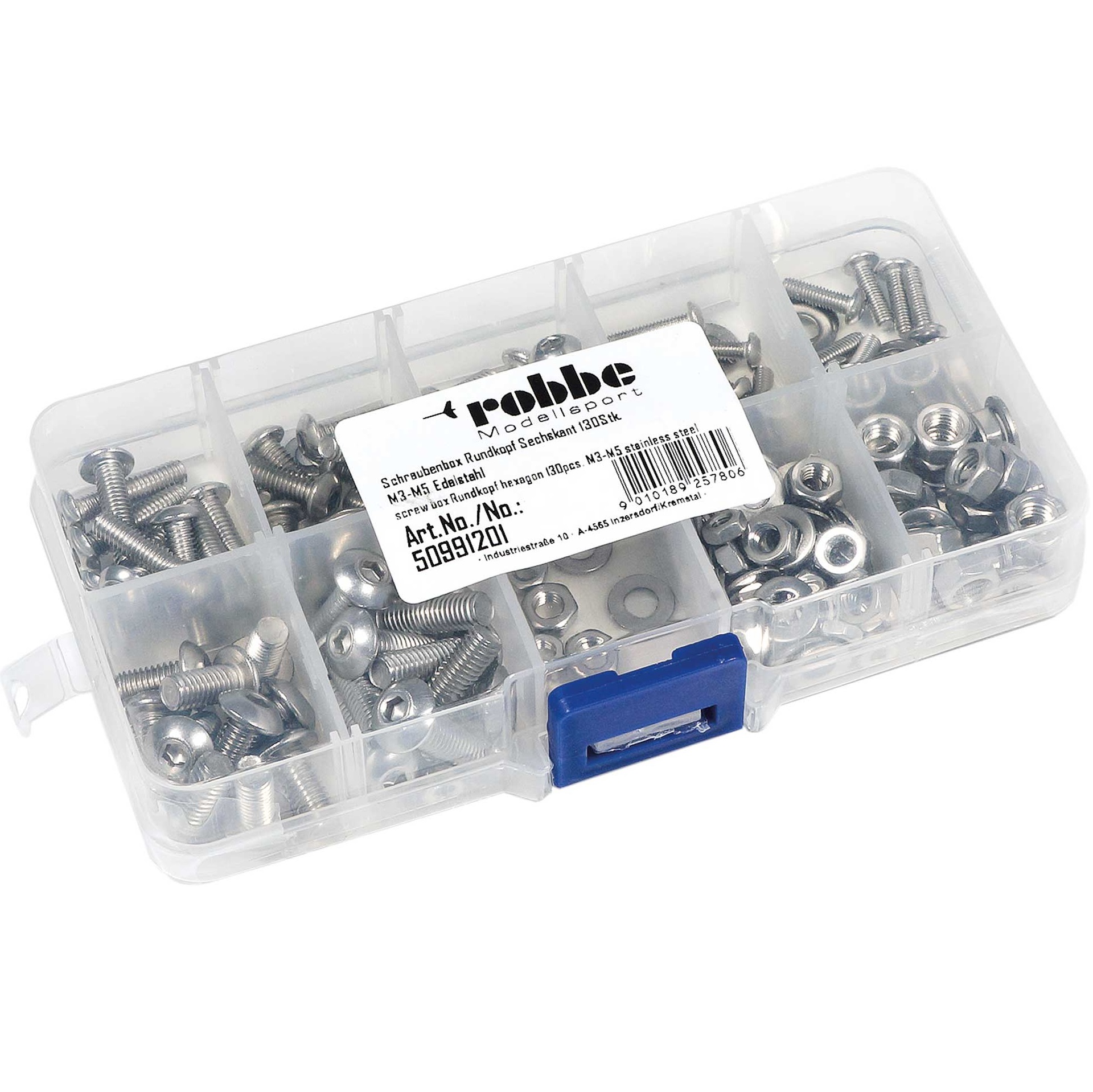 Robbe Modellsport Schraubenbox Rundkopf Sechskant 130Stk. M3-M5 Edelstahl