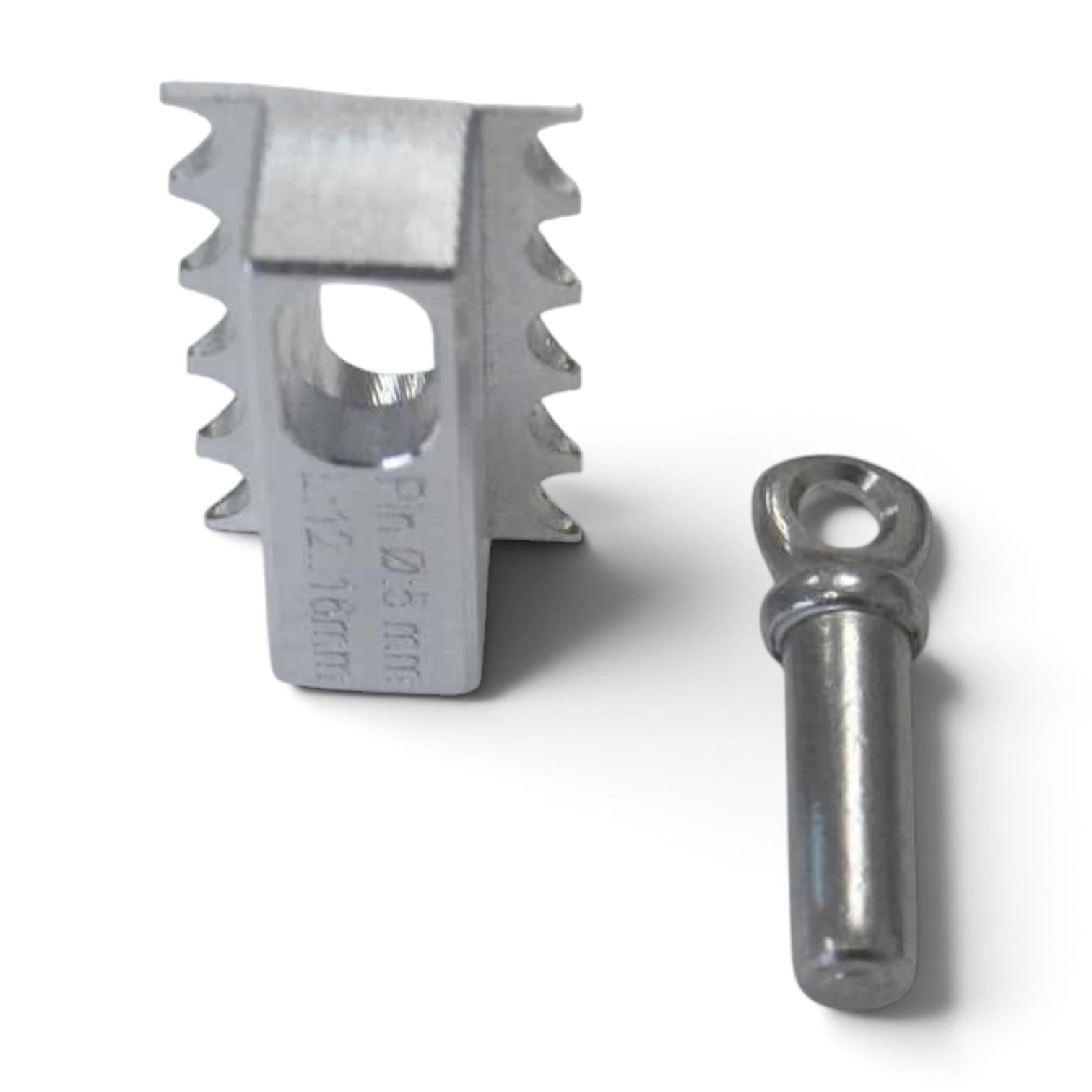 Flitschenhaken, V2, Aluminiumfrästeil zur Rumpfaufnahme und Pin